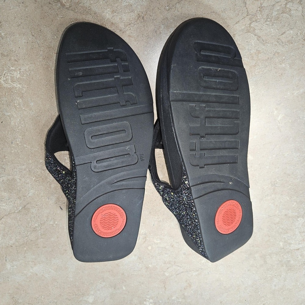 FitFlop Shoes‎ Women 10 Black Glitter Wedge Flip Flop Sandals X03-231 Comfort - Picture 7 of 8